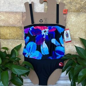 NEW Women’s 2Bamboo One Piece Floral Swimsuit With Convertible Straps, Size M